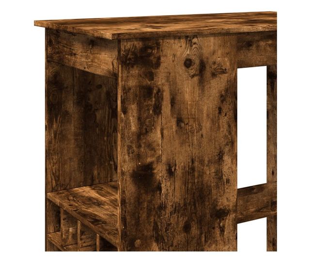 füstös tölgy szerelt fa bárasztal tárolókkal 90x47,5x103,5 cm