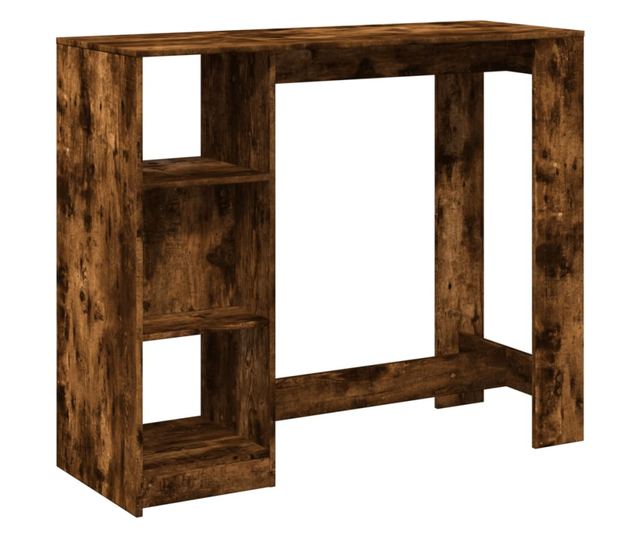 füstös tölgy színű szerelt fa bárasztal polccal 124x46x103,5 cm