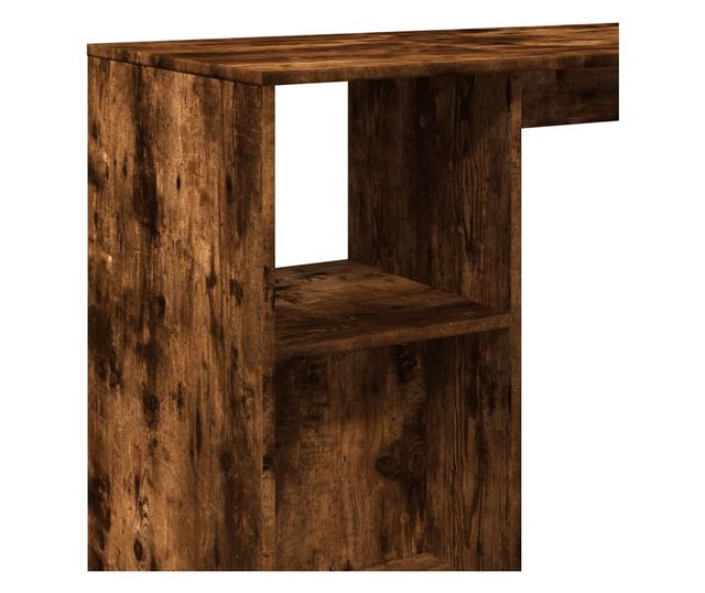 füstös tölgy színű szerelt fa bárasztal polccal 124x46x103,5 cm