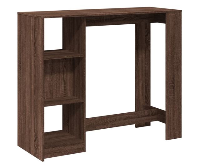 barna tölgy színű szerelt fa bárasztal polccal 124x46x103,5 cm