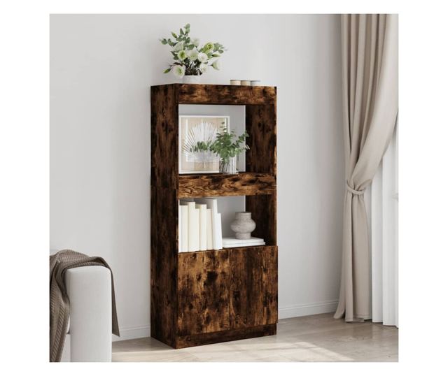 füstös tölgy színű szerelt fa magasszekrény 63 x 33 x 140 cm