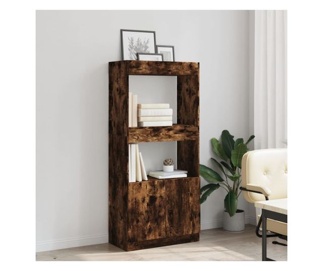 füstös tölgy színű szerelt fa magasszekrény 63 x 33 x 140 cm