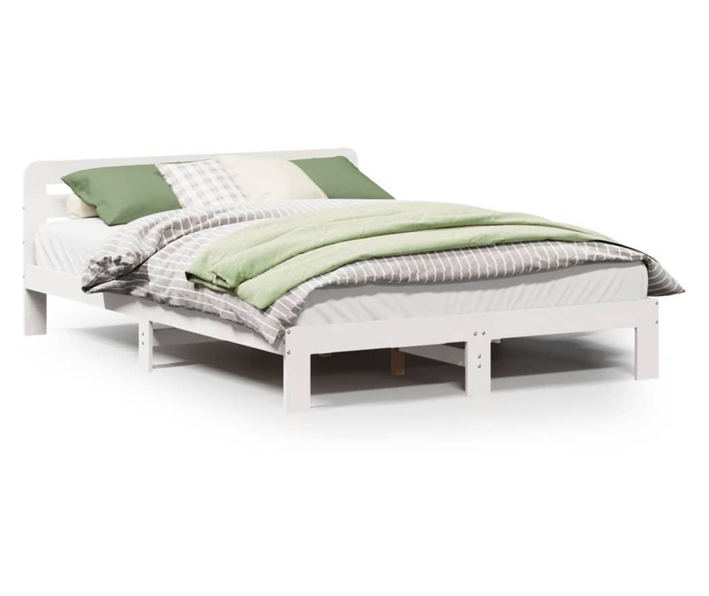 fehér tömör fenyőfa ágy matrac nélkül 150 x 200 cm - 2
