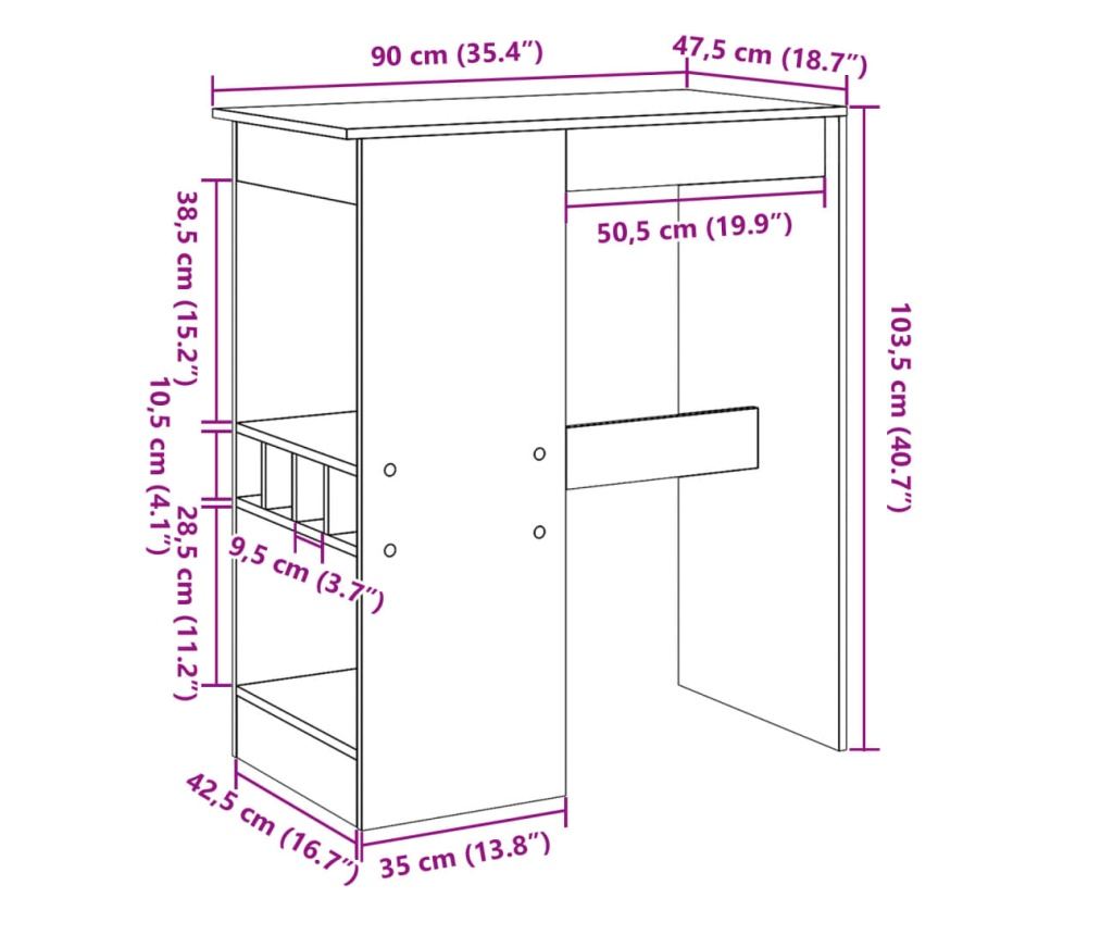 betonszürke szerelt fa bárasztal tárolókkal 90x47,5x103,5 cm - 9