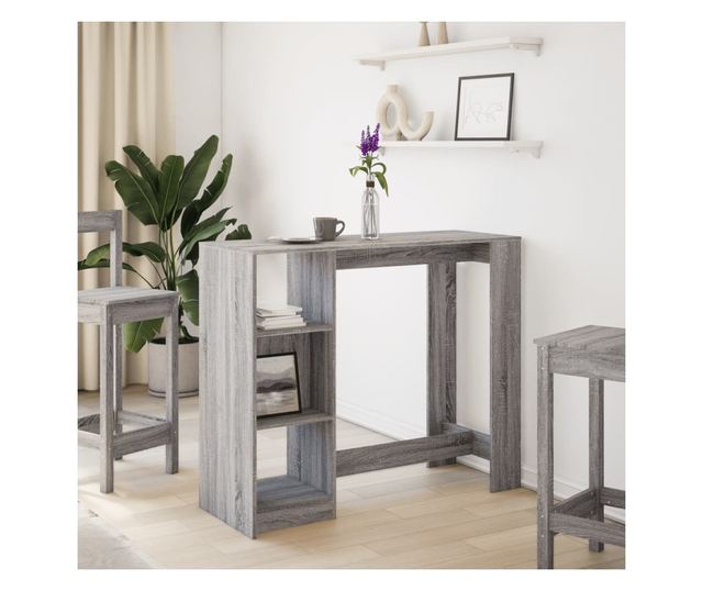 szürke sonoma szerelt fa bárasztal polccal 124 x 46 x 103,5 cm