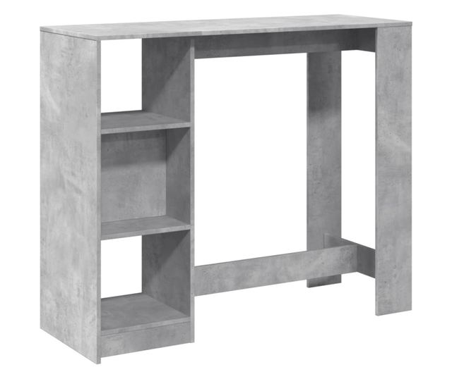 betonszürke szerelt fa bárasztal polccal 124 x 46 x 103,5 cm