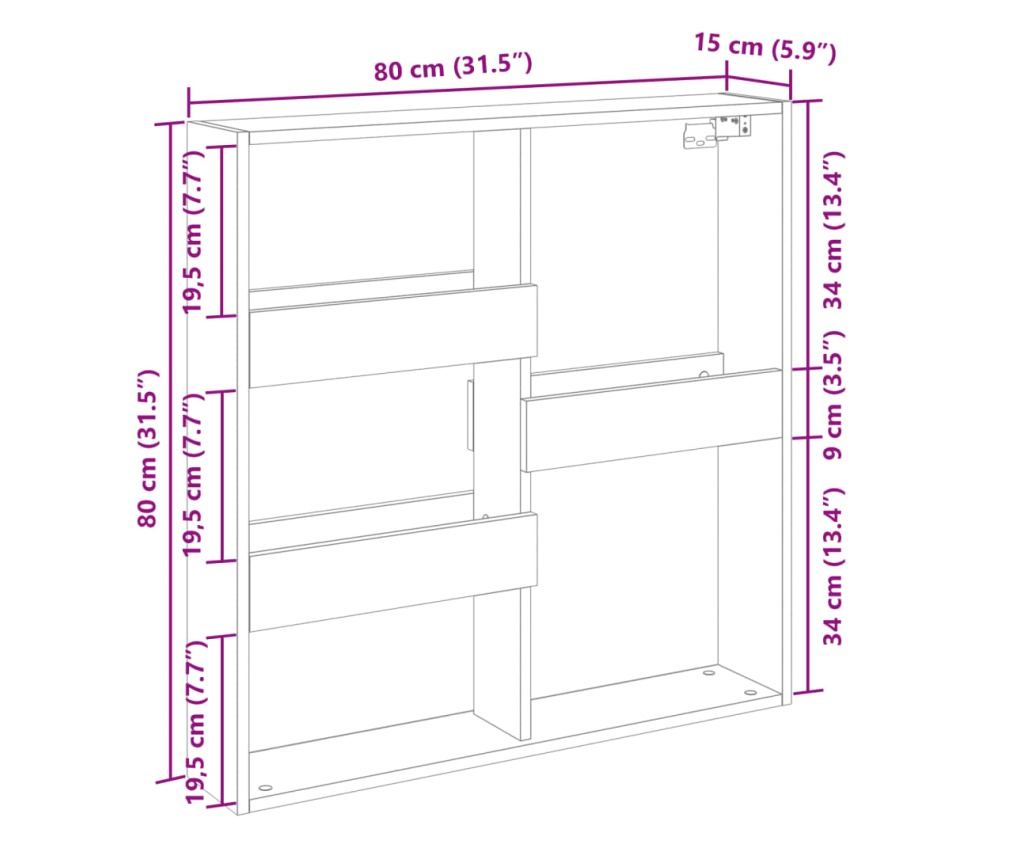 füstös tölgy színű szerelt fa fali szekrény 80 x 15 x 80 cm - 9