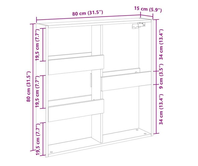 szürke sonoma színű szerelt fa faliszekrény 80 x 15 x 80 cm