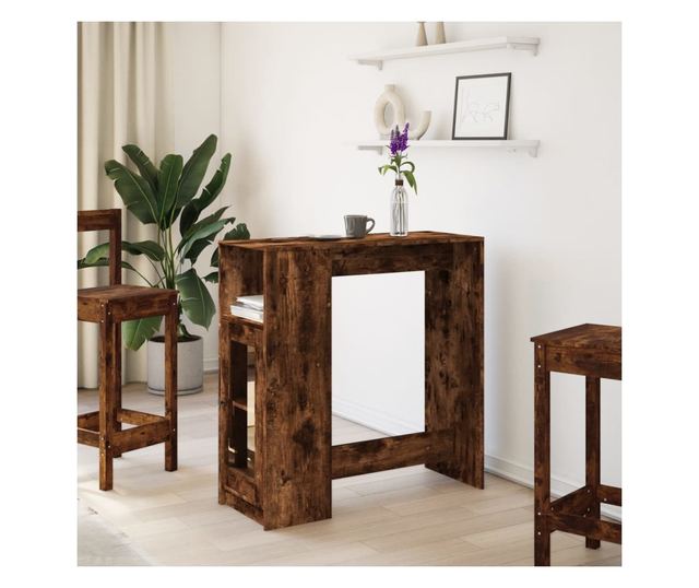 füstös tölgy szerelt fa bárasztal tárolókkal 101x40x103,5 cm