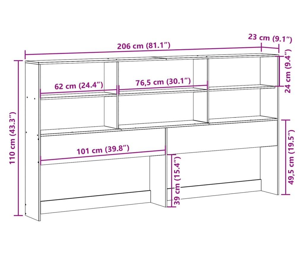 tömör fenyőfa fejtámla tárolóval 200 cm - 10