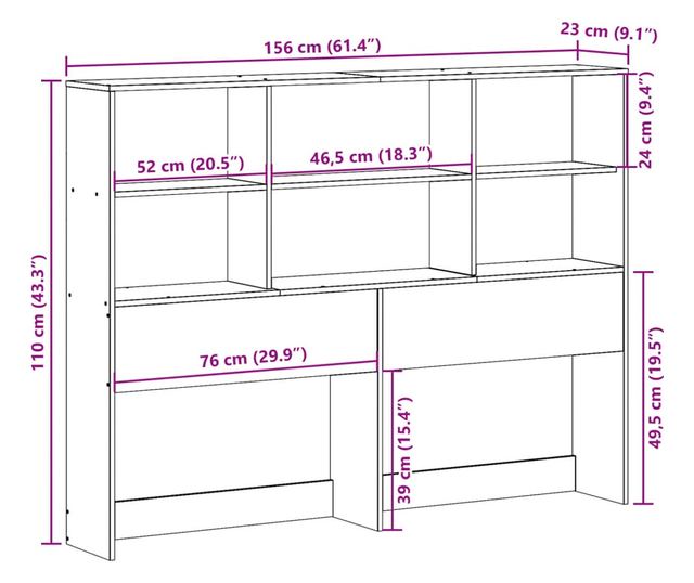 tömör fenyőfa fejtámla tárolóval 150 cm