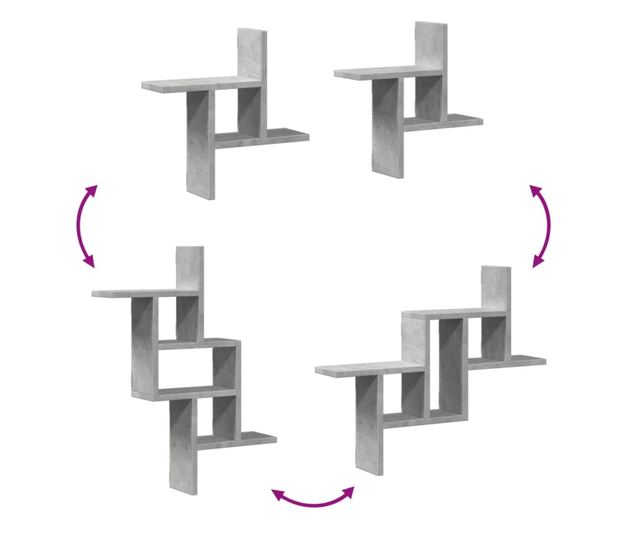 2 db betonszürke szerelt fa fali polc 38 x 12 x 38 cm