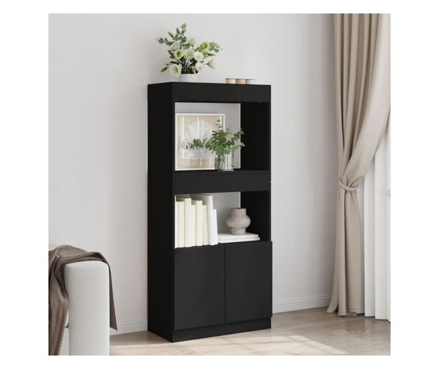 fekete szerelt fa magasszekrény 63 x 33 x 140 cm