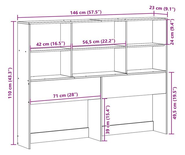 viaszbarna tömör fenyőfa fejtámla tárolóval 140 cm