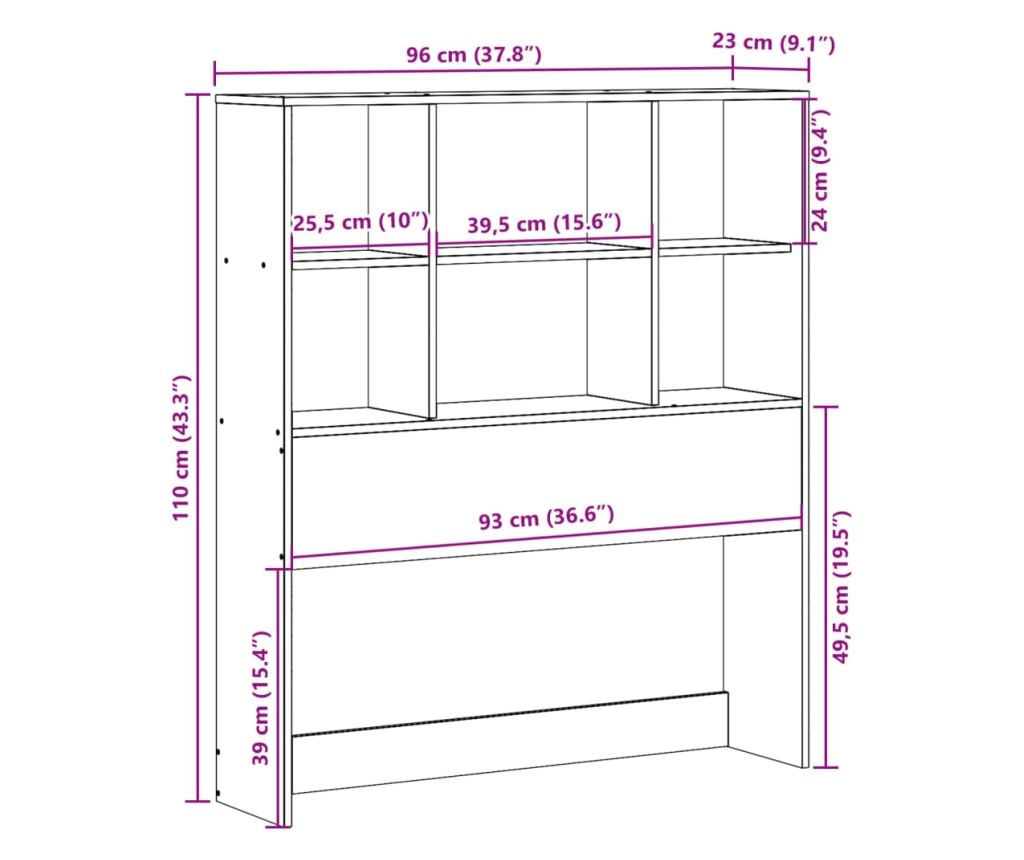 viaszbarna tömör fenyőfa fejtámla tárolóval 90 cm - 10