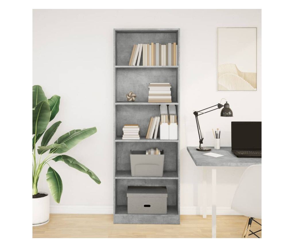 betonszürke szerelt fa könyvespolc 60 x 24 x 176 cm - 3