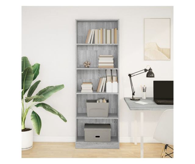 szürke sonoma színű szerelt fa könyvespolc 60 x 24 x 176 cm