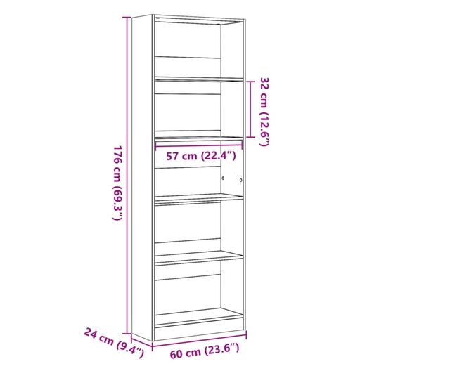 szürke sonoma színű szerelt fa könyvespolc 60 x 24 x 176 cm