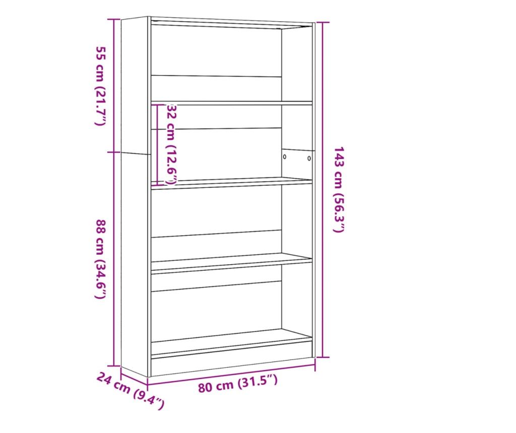 betonszürke szerelt fa könyvespolc 80 x 24 x 143 cm - 9