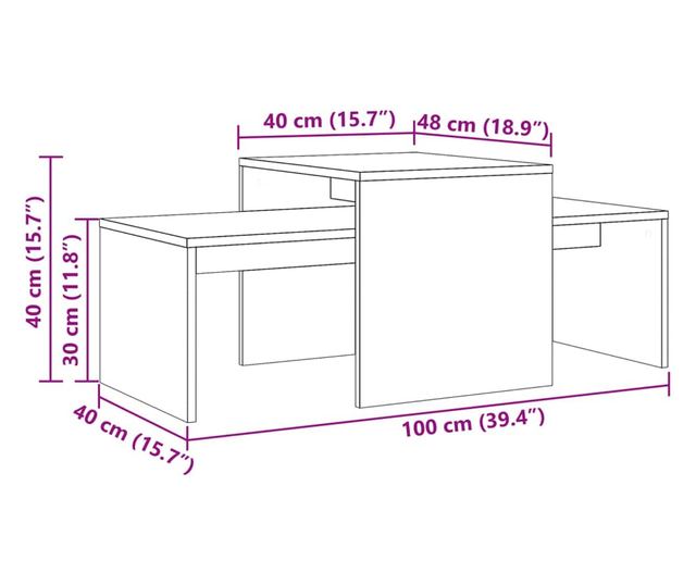 antik fa színű szerelt fa dohányzóasztal 100 x 48 x 40 cm