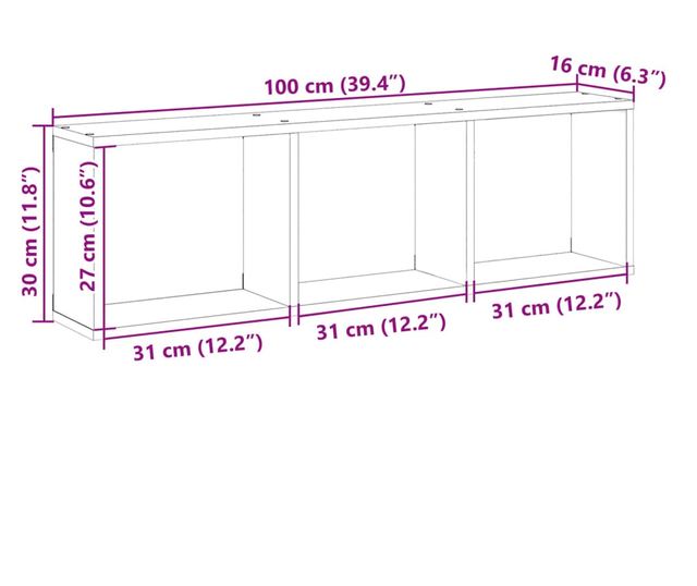 füstös tölgy színű szerelt fa fali szekrény 100 x 16 x 30 cm