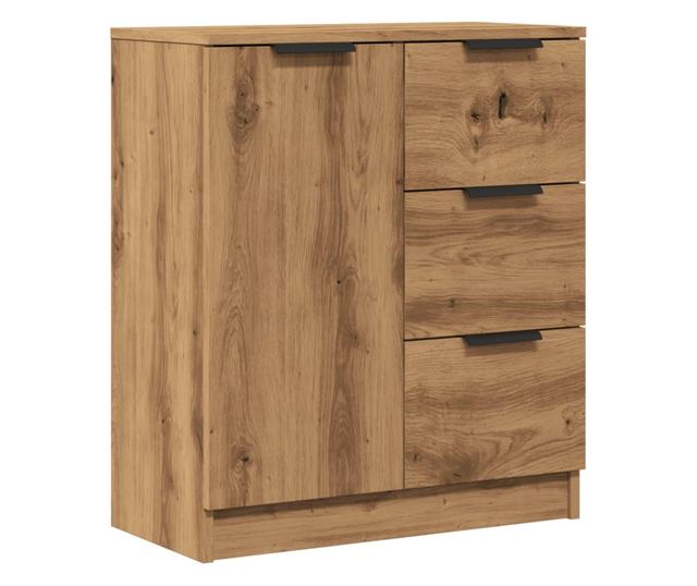 kézműves tölgy színű szerelt fa tálalószekrény 60 x 30 x 70 cm