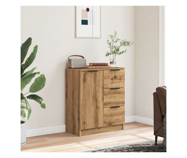 kézműves tölgy színű szerelt fa tálalószekrény 60 x 30 x 70 cm