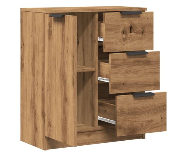 kézműves tölgy színű szerelt fa tálalószekrény 60 x 30 x 70 cm