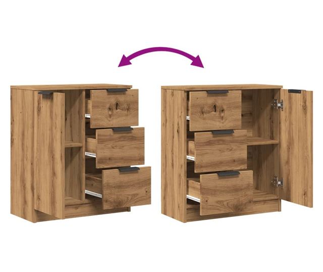 kézműves tölgy színű szerelt fa tálalószekrény 60 x 30 x 70 cm