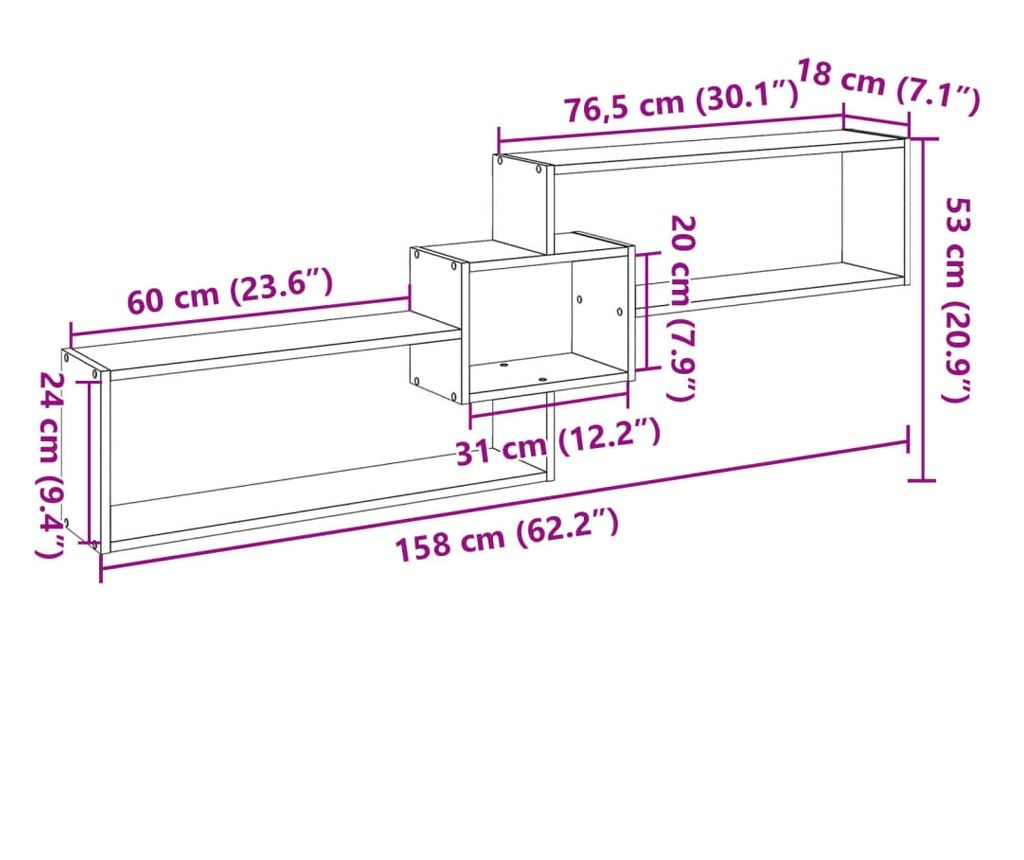 szürke sonoma színű szerelt fa faliszekrény 158 x 18 x 53 cm - 10