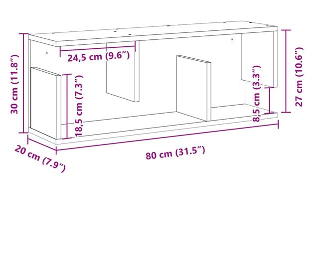 barna tölgy színű szerelt fa fali szekrény 80 x 20 x 30 cm