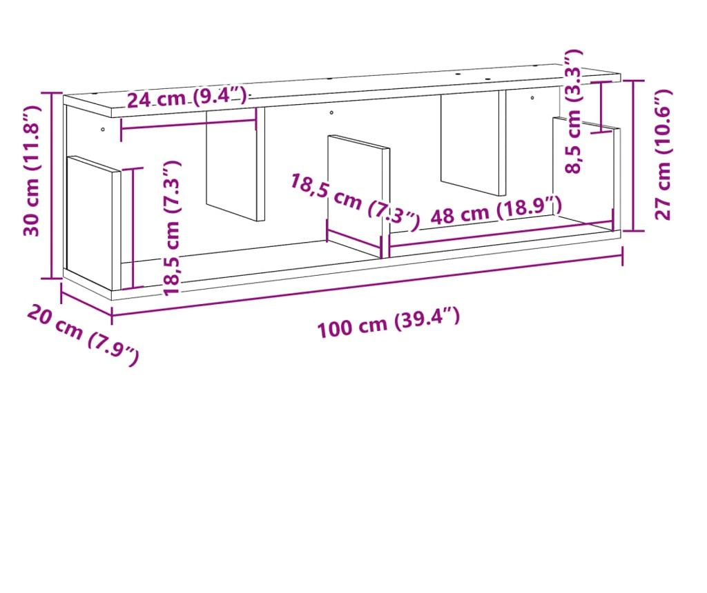 betonszürke szerelt fa faliszekrény 100 x 20 x 30 cm - 9