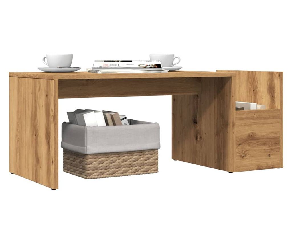 kézműves tölgy színű szerelt fa dohányzóasztal 90 x 45 x 35 cm - 3