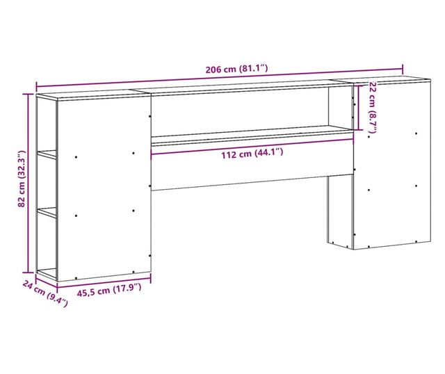 viaszbarna tömör fenyőfa fejtámla tárolóval 200 cm