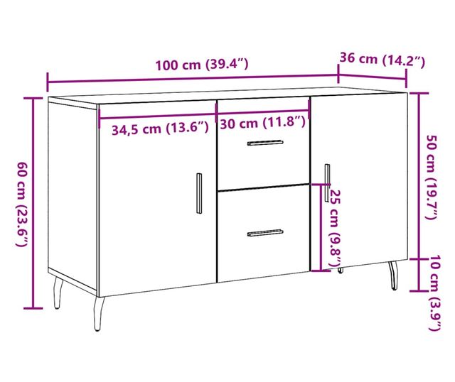 antik fa színű szerelt fa tálalószekrény 100 x 36 x 60 cm