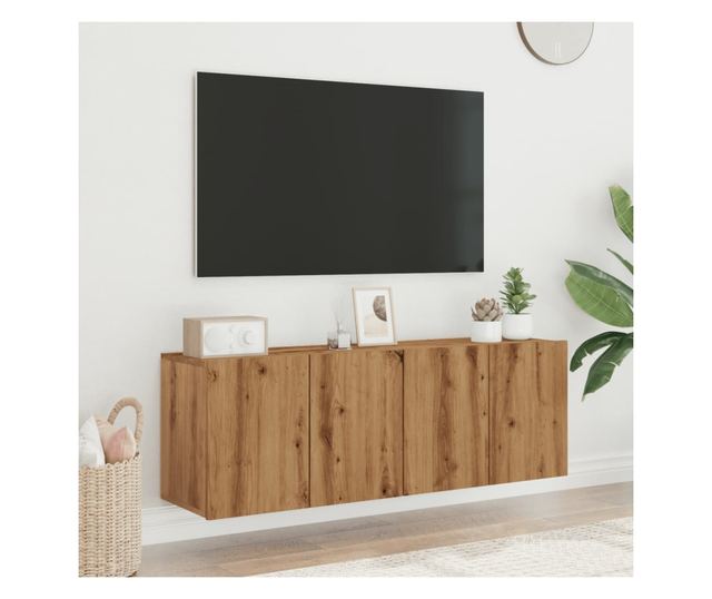 2 db kézműves tölgy falra szerelhető TV-szekrény 60x30x41 cm