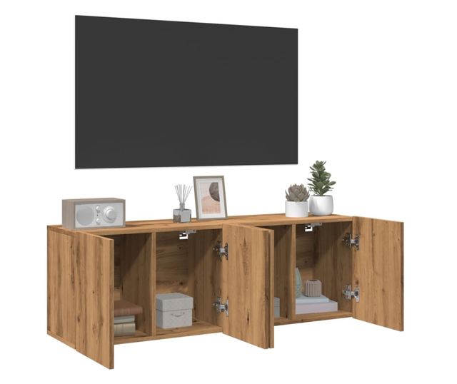 2 db kézműves tölgy falra szerelhető TV-szekrény 60x30x41 cm