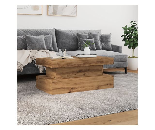 kézműves tölgy színű dohányzóasztal LED-lámpákkal 90x50x40 cm