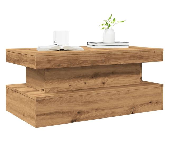 kézműves tölgy színű dohányzóasztal LED-lámpákkal 90x50x40 cm