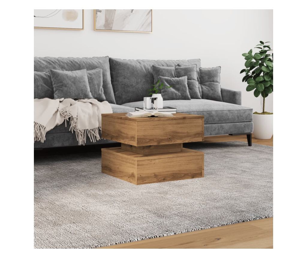 kézműves tölgy színű dohányzóasztal LED-lámpákkal 50x50x40cm - 4