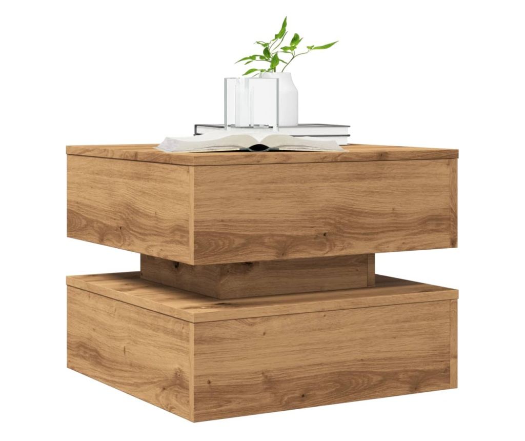 kézműves tölgy színű dohányzóasztal LED-lámpákkal 50x50x40cm - 6