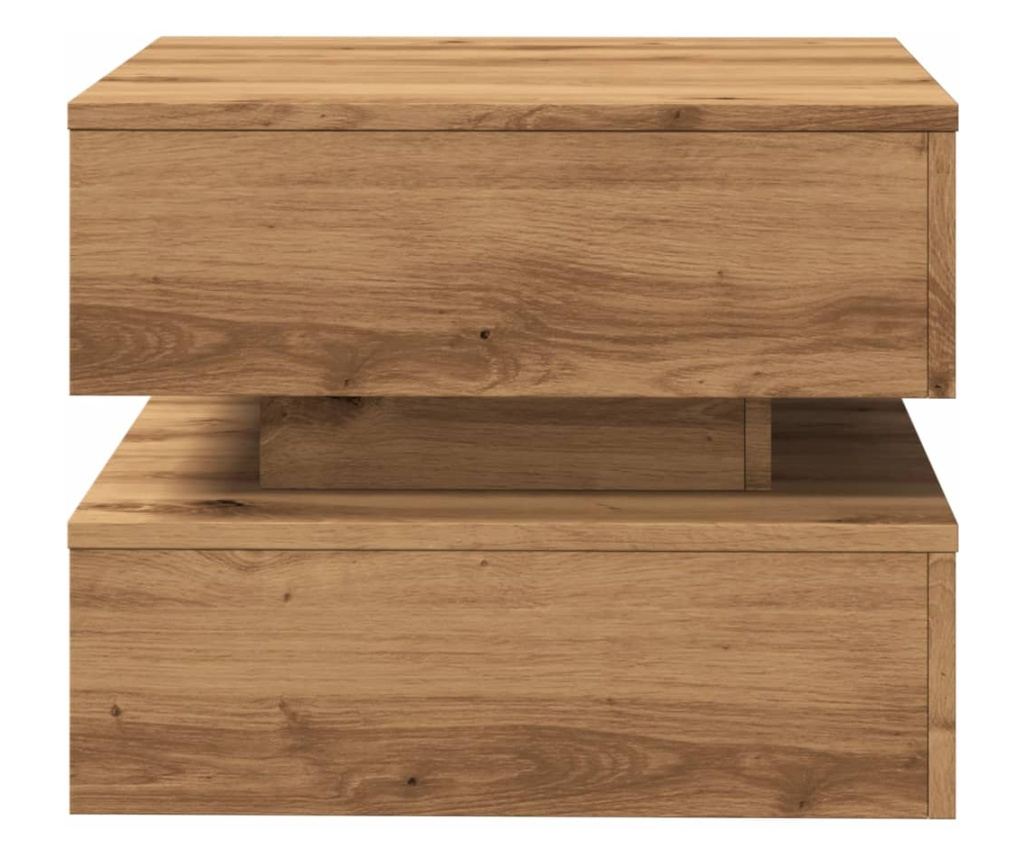 kézműves tölgy színű dohányzóasztal LED-lámpákkal 50x50x40cm - 7