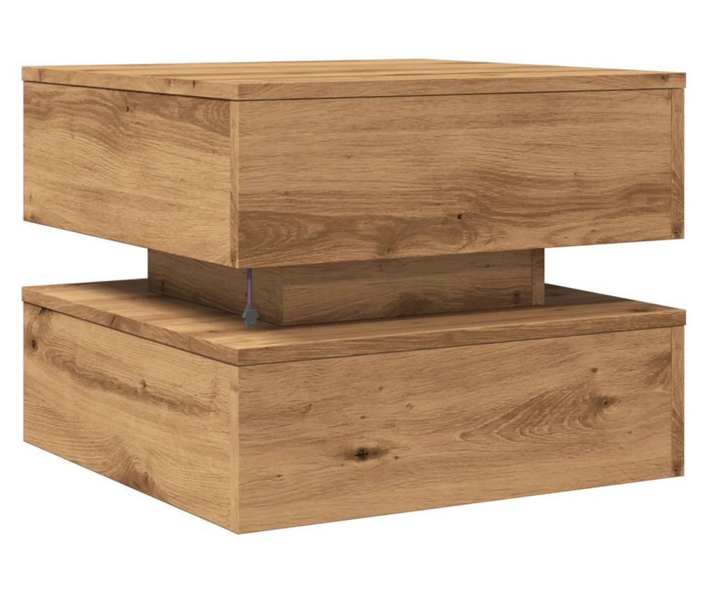 kézműves tölgy színű dohányzóasztal LED-lámpákkal 50x50x40cm - 9