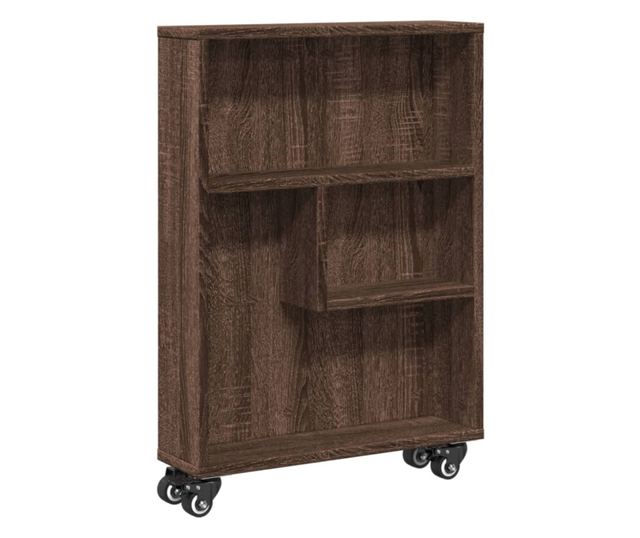 barna tölgy színű szerelt fa keskeny tárolókocsi 48x13x68 cm