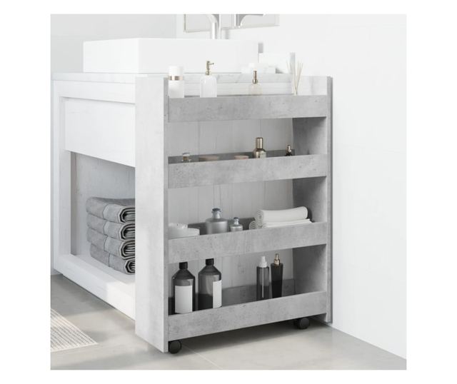 4 szintes betonszürke szerelt fa keskeny tárolókocsi