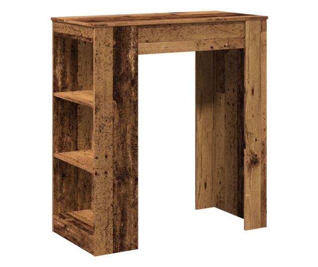 antik fa színű szerelt fa bárasztal tárolókkal 95x47x103,5 cm