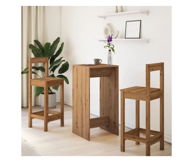 kézműves tölgy színű szerelt fa bárasztal 51 x 50 x 103,5 cm