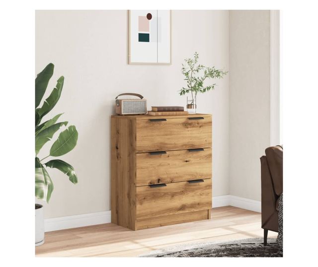 kézműves tölgy színű szerelt fa tálalószekrény 60 x 30 x 70 cm