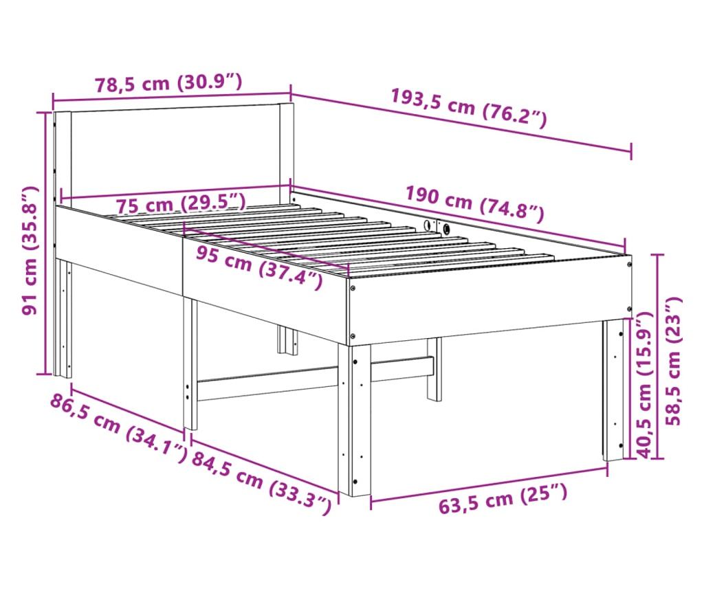 fehér tömör fenyőfa ágy matrac nélkül 75 x 190 cm - 9
