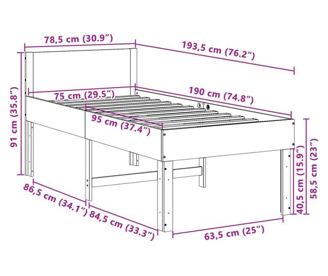 viaszbarna tömör fenyőfa ágy matrac nélkül 75 x 190 cm